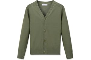 CUNYI Boys' Button-up Cardigan with Elbow Patches V-Neck Cotton Knit Sweater Casual Outerwear
