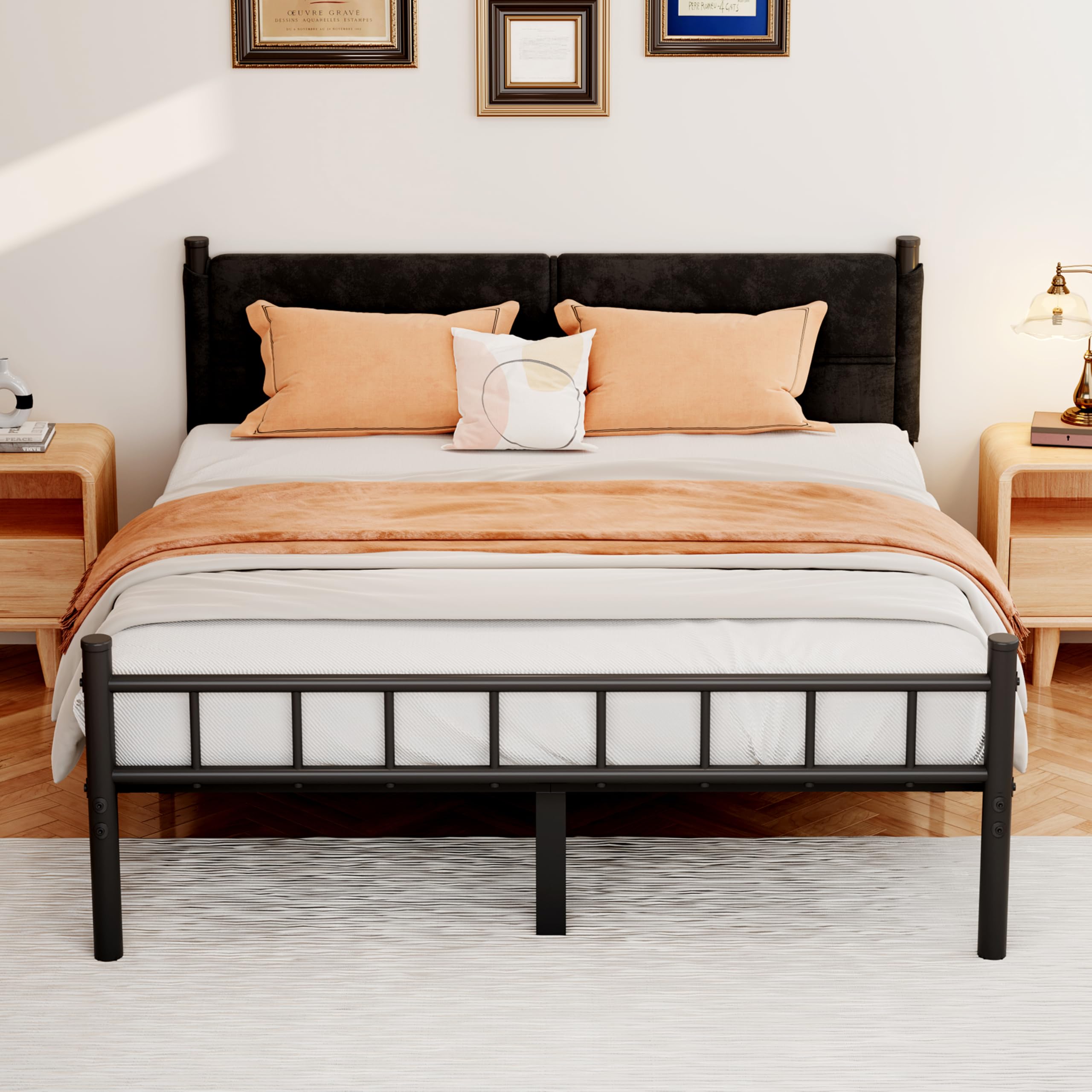 Henshwon Metal Bed Frame,14Inch King Bed Frame with Headboard,Heavy Duty Sturdy Mattress Foundation,Easy Assembly,No Box Spring Needed,Black King Size