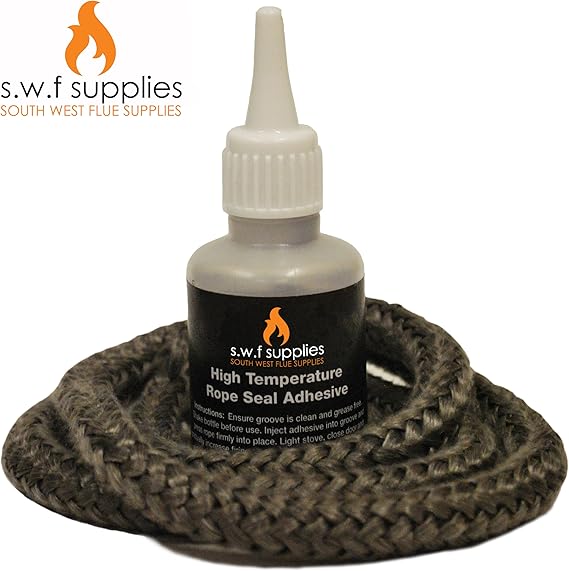 Black Stove/Fire Rope 8mm3m Length &50ml Glue Kit Woodburner Log Burner Multi Fuel Stove Door