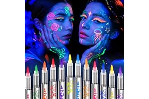 Toodler UV Neon Face Paint Markers 12 Colors, Glow in the Dark Body Paint under Black Light, Washable Temporary Tattoo Markers for Christmas Gifts Stocking Stuffers Glow Party Favors Halloween Makeup