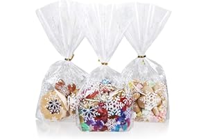GWHOLE 100 Pcs Christmas Treat Bags Cellophane Bags with Twist Ties for Candy Goodie Cookie Small Gift Xmas Baking Party Supp