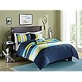 Comfort Spaces Casual Comforter Set Sporty Design, Vibrant Color, Active Lifestyle Boys Bedroom Décor, All Season Soft Microfiber Bedding Set, Decorative Pillow, Sham Navy/Blue Queen 4 Piece