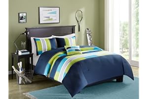 Comfort Spaces Casual Comforter Set Sporty Design, Vibrant Color, Active Lifestyle Boys Bedroom Décor, All Season Soft Microfiber Bedding Set, Decorative Pillow, Sham Navy/Blue Queen 4 Piece