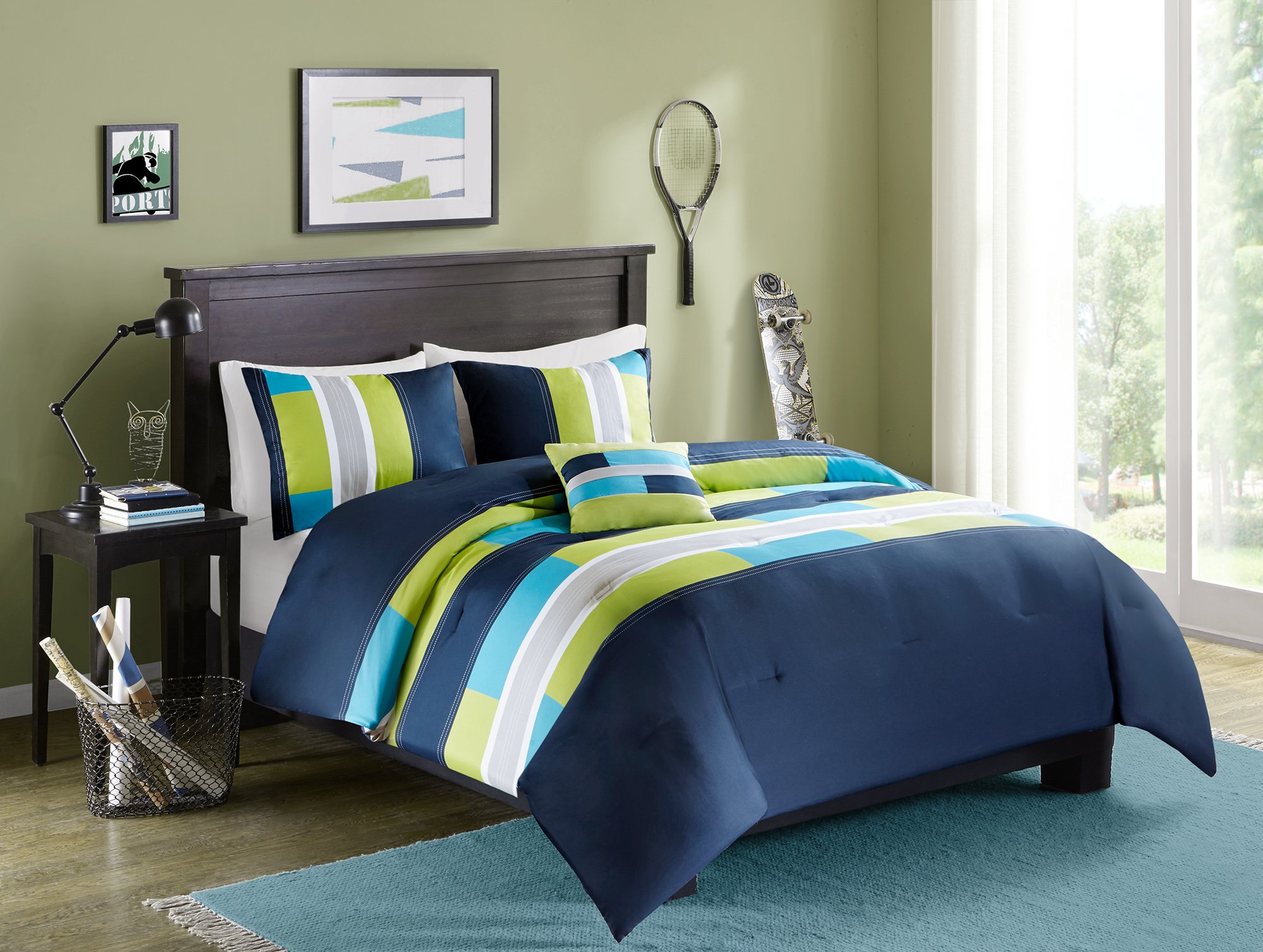 Comfort Spaces Casual Comforter Set Sporty Design, Vibrant Color, Active Lifestyle Boys Bedroom Décor, All Season Soft Microfiber Bedding Set, Decorative Pillow, Sham Navy/Blue Queen 4 Piece Image Comfort Spaces Casual Comforter Set Sporty Design, Vibrant Color, Active Lifestyle Boys Bedroom Décor, All Season Soft Microfiber Bedding Set, Decorative Pillow, Sham Navy/Blue Queen 4 Piece Image