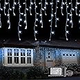 Dazzle Bright 360 LED Christmas Icicle Lights, 29.5 FT 8 Modes Curtain Fairy Lights with 60 Drops, Connectable Xmas String Lights for Outside Holiday Wedding Party Decorations (White)