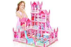 AmiDear Dollhouse with 4-Story 11 Rooms, Dream Gift Princess Doll House Playset with Furniture Pool Slide, Pink Toddler Toy House for 3 4 5 6 7 8 9 10 Year Old Girls
