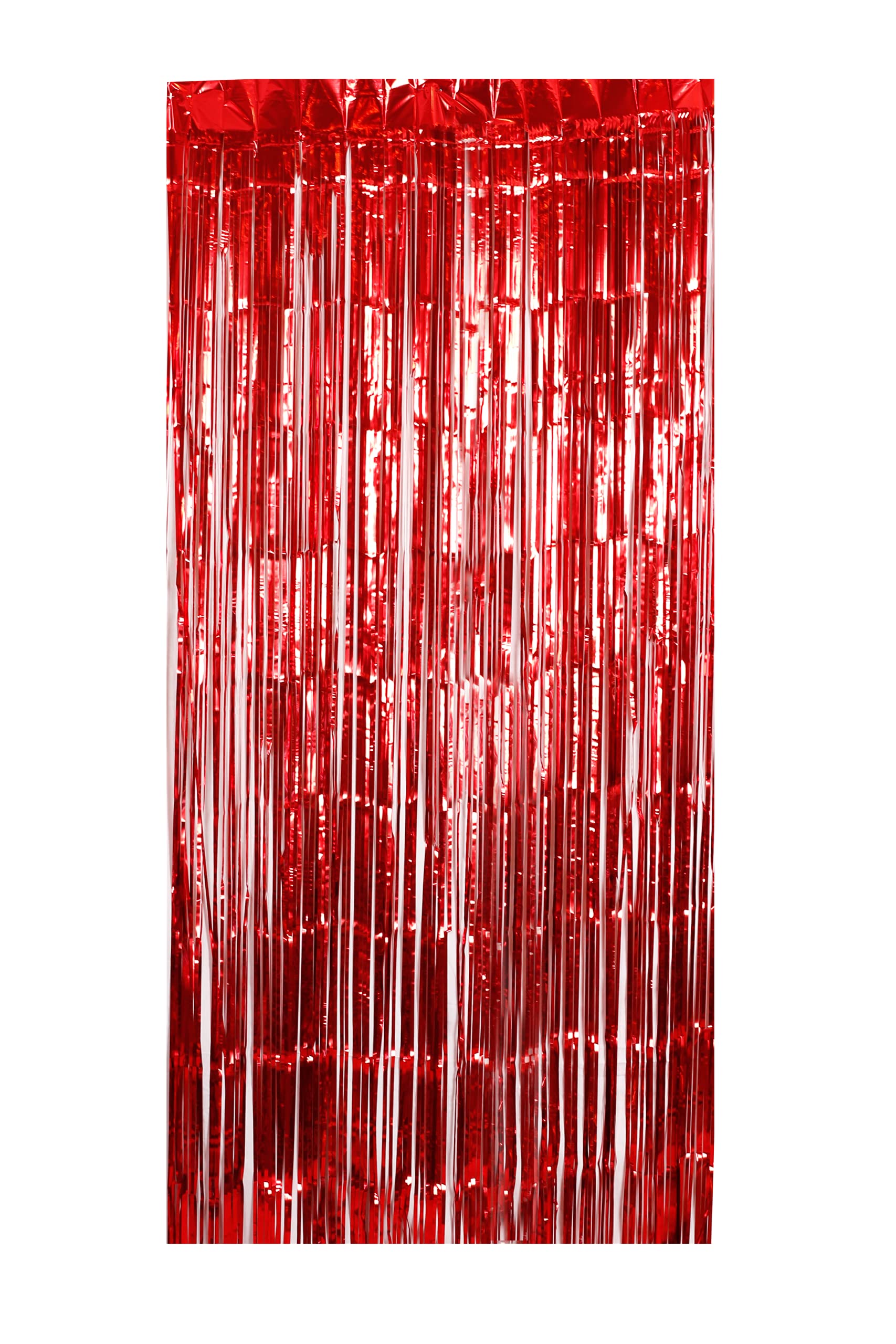 2pcs Metallic Tinsel Foil Fringe Curtain, Shiny Hanging Streamers, Long Strands Decoration, Colourful Sparkle, Photo Booth Backdrop (Red, 1m Width x 2m Height)
