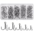 Black Treble Hooks Kit, 150pcs Sharp Treble Fishing Hooks Set High Carbon Steel Classic Round Bend Triple Fish Hooks Set for Catfish Saltwater Freshwater Size 4 6 8 10 12