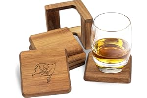 The Memory Company Officially Licensed 6-Pack Team Logo Acacia Square Coaster W/Holder, Tampa Bay Buccaneers