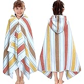 VOOVA & MOVAS Hooded Bath Towels for Kids (3-10Years,27.5"x55"),100% Cotton Absorbent Soft Towel Wrap for Toddler Boys,Perfect for Bathroom | Pool | Beach | Swimming, Jacquard Stripe