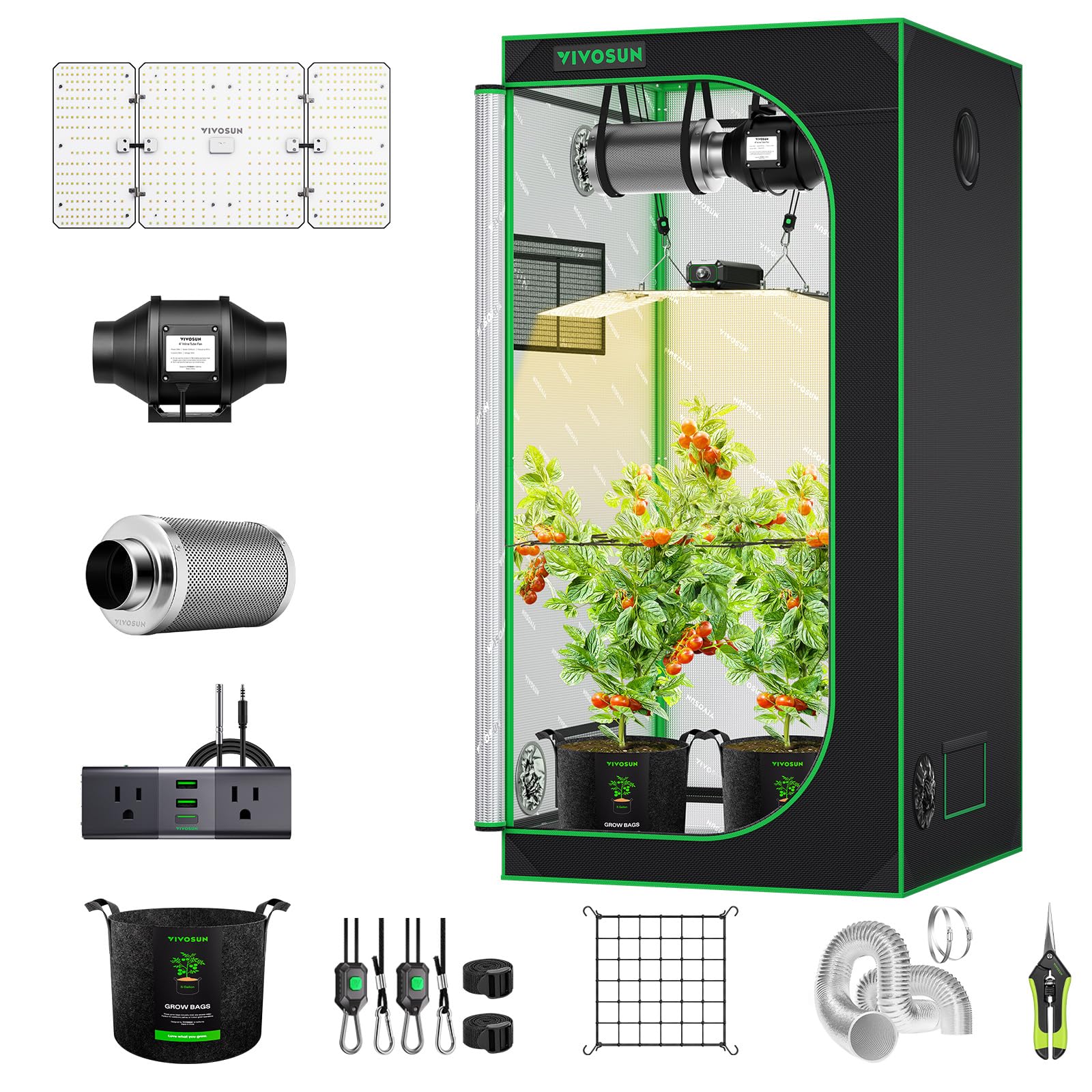 VIVOSUN Grow Tent Kit, 3 × 3ft Complete Grow System, WiFi-Controlled Grow System with 200W Full Spectrum LED Grow Light, Automatic Ventilation, GrowHub Outlet A22 with Temperature and Humidity Sensor Image