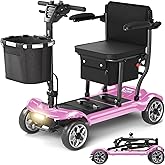 Lightweight Mobility Scooter for Adult &amp; Seniors Cruise &amp; Airline Approved | 43lb Foldable Portable Motorized Scooters with Removable Lithium Battery for 12.4 Miles Travel, 4 Wheel, 300lb Capacity, Pink