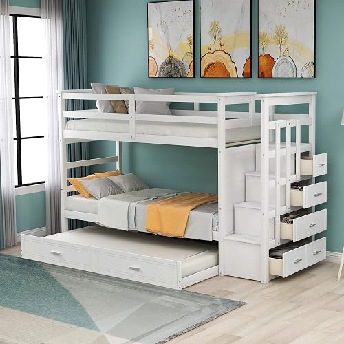 BIADNBZ Stairway Full Over Full Bunk Bed with Stairs Storage and Guard ...