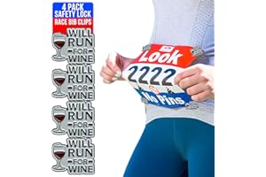 BibBoards bibSNAPS Metal Enamel Event Clips - Snap & Lock, Non-Magnetic Race Bib Number Holder for Runners and Cyclist, Safety Lock Race Clips for Marathon or Triathlon - 4 Pack (Will Run for Wine)