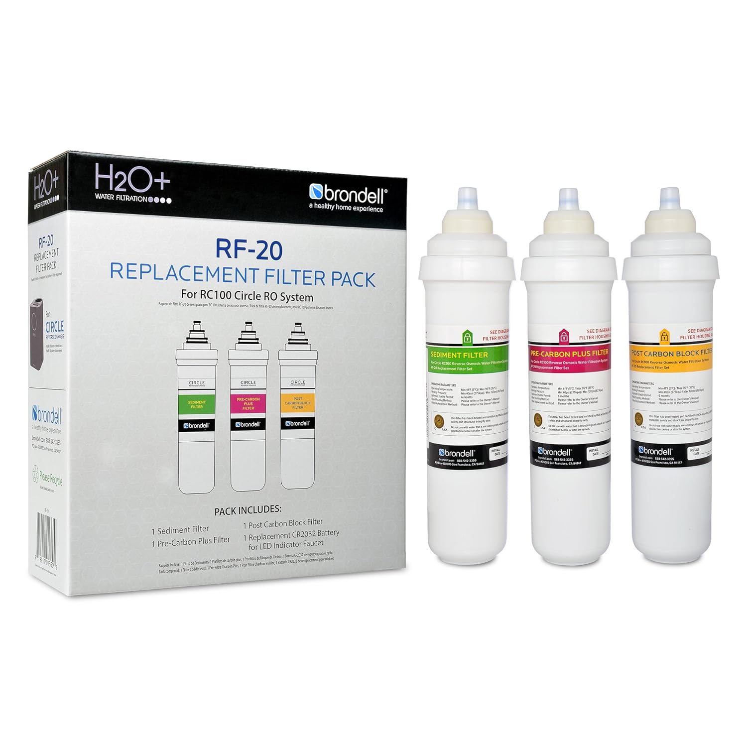 Brondell H2O+ Circle Sediment and Carbon Replacement Filter Pack (RF20