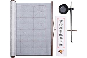 MEGREZ 4 Set No Ink Chinese Calligraphy Practice Set, Water Writing Cloth Calligraphy Comes with Magic Cloth, Brush Pen, Water Dish, Calligraphy Copy for Beginners, Silver