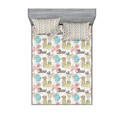 Ambesonne Dogs Fitted Sheet & Pillow Sham