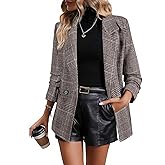 Happy Sailed Women’s Plaid Blazer Classic Lapel Collar Double Breasted Open Front Blazers Jackets Work Suit with Pockets