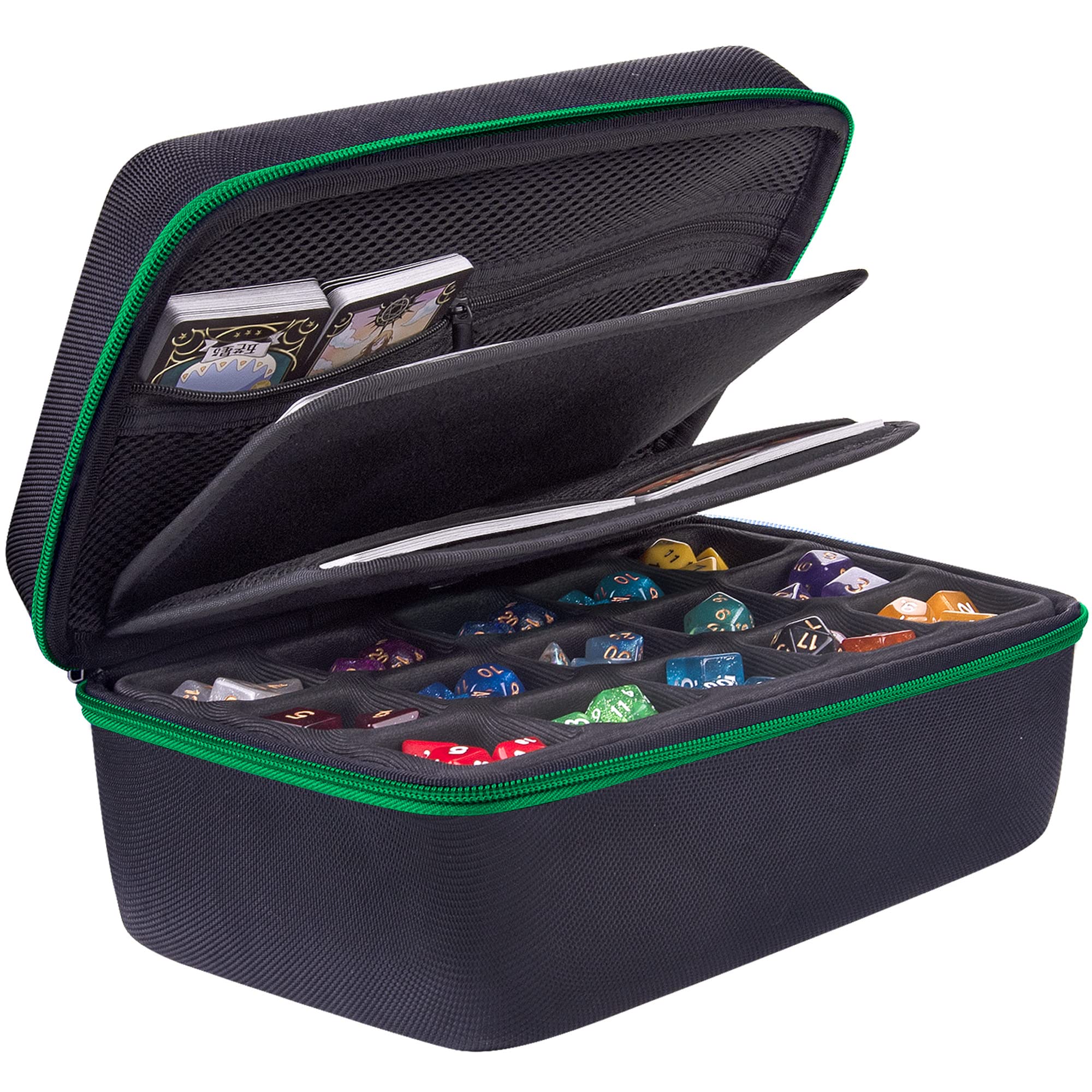 SIQUK Dice Storage Case Big Capacity Dice Box with Double Removable Slotted Tray and Handle Dice Organizer Holder for DND and Other RPG Table Games, Holds Up to 30 Sets DND Dices, Green
