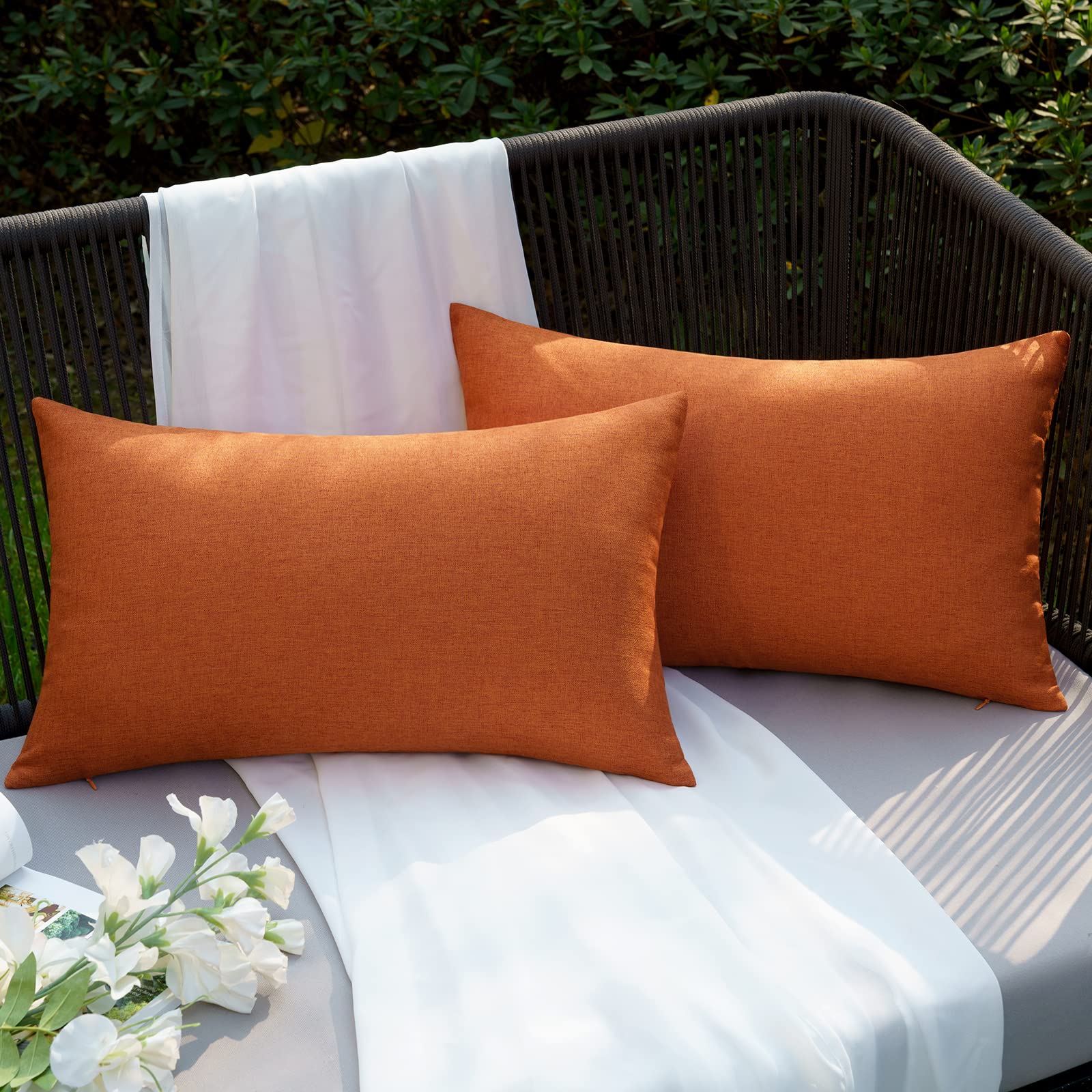 EMEMA Outdoor Cushion Covers Waterproof Decorative 12 x 20 Inch Throw Pillow Covers for Furniture Patio Couch Garden Orange Sofa Bed Linen Balcony Outside Cushions 30 x 50 cm Set of 2