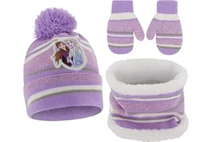 DISNEY FROZEN Disney Girls Toddler Winter Hat, Scarf And Mittens Set 2-4 Or Frozen Elsa & Anna Hat, Scarves And Kids Gloves Sets 4-7