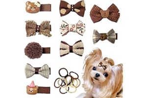 LCICLLY 10pcs Brown Dog Hair Clips 10pcs Rubber Bands Small Dog Bows Beige Cute Pet Grooming Accessories Alligator Clips Stay In Hair Bear Barrettes Hairpin Topknot Headdress Yorkie Puppy Maltese Girls Dogs