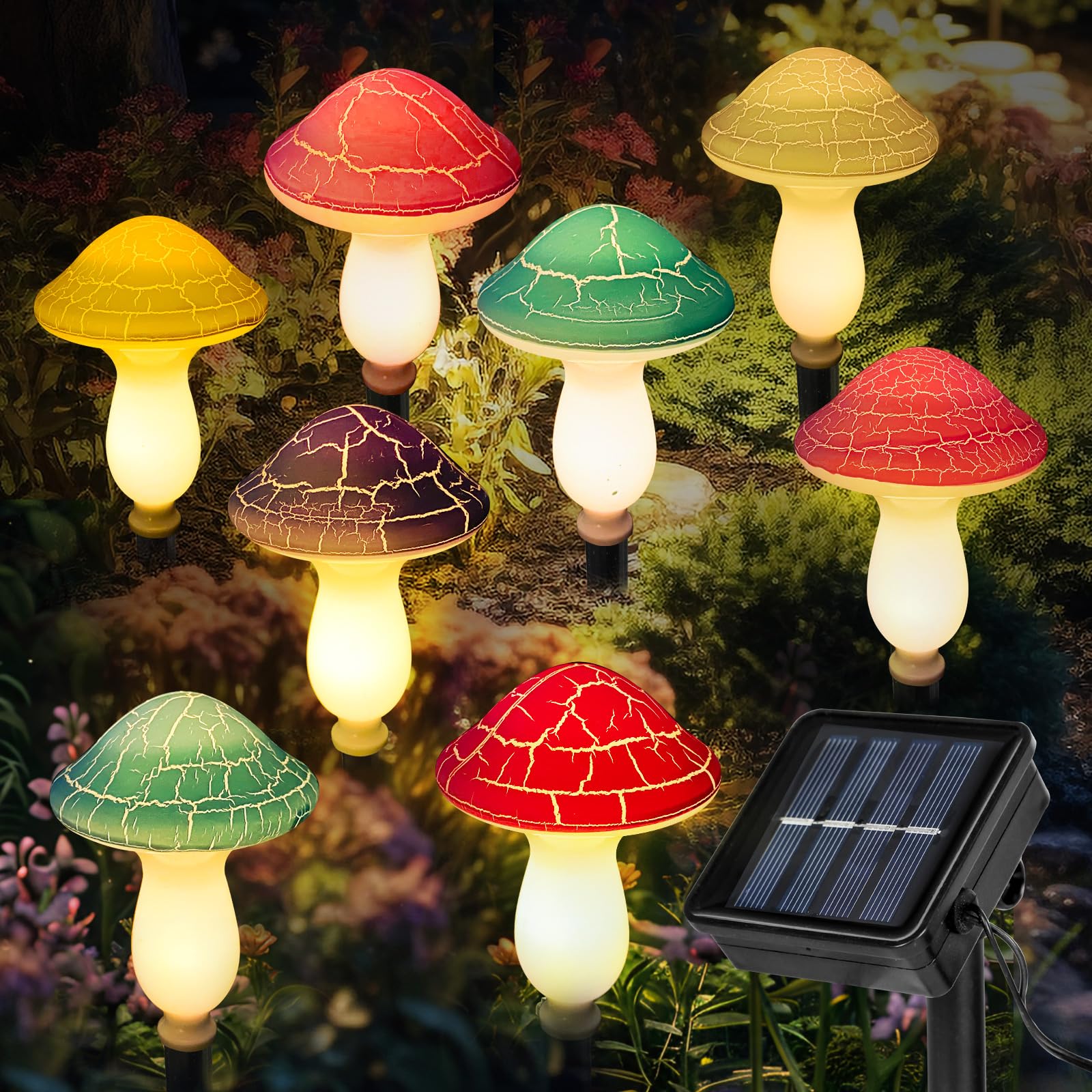 Kyduu 8 Pack Mushroom Solar Lamps, Waterproof Solar Flower Lights Outdoor Garden Waterproof Ornaments Powered for Lawn Patio Flowerbed Pathway Garden