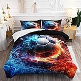 XYNHML Soccer Print Themed Comforter 3Pcs Twin Gaming Sport Soccer Bedding Set for Kid Teen Girl Boy Adult Balls Sports Games Ice and Fire Football Quilt Room Decor with 1 Comforter and 2 Pillowcases