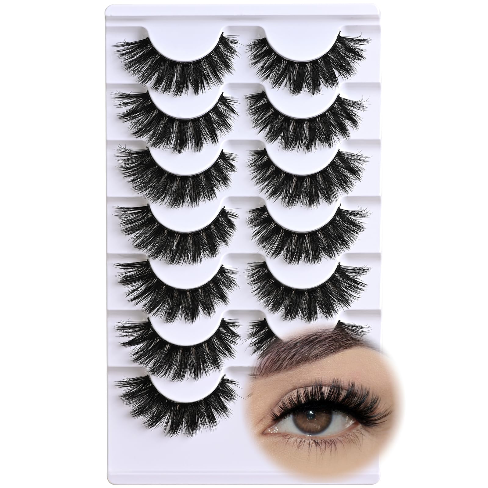 Photo 1 of APCYUST Lashes Wispy False Eyelashes Volume Cat Eye Strip Lash Natural Look Fluffy Fake Mink Lashes Strips 7 Pair Cateye Eyelash Demi Wispies Natural Eye Lashes Pack Short Full Pestañas Postizas Set