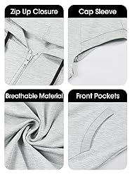 Fisoew Women's Sleeveless Zip Up Cotton Hoodies