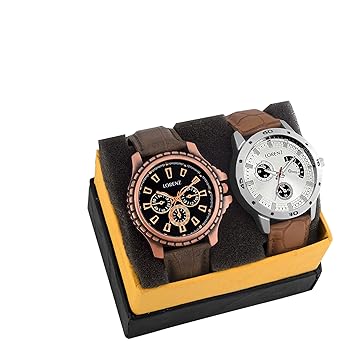 Lorenz MK-5459A Leather Strap Watch Combo of 2 Stylish Mens Wrist Watches/Boys Watches