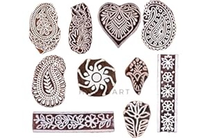 Clay Printing Stamps Arty Crafty Floral Shape Wooden Blocks (Set of 10) Wooden Stamps for Block Printing on Saree Border, Textile, Clay, Pottery, Tattoo - Wooden Block Stamps - Hashcart®