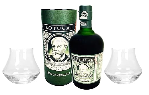 Botucal Reserva Exclusiva Rum mit Geschenkverpackung 2 Botucal Tumbler Gläser mit 0,70l (40% Vol) Ron de Venezuela Glas Longd