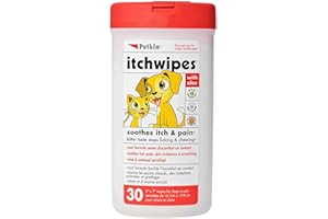 Petkin Anti Itch Wipes for Dogs and Cats - Soothes Hot Spots, Skin Irritations and Scratching - Bitter Taste Stops Licking and Chewing - Super Convenient, Ideal for Home or Travel - 30 Wipes