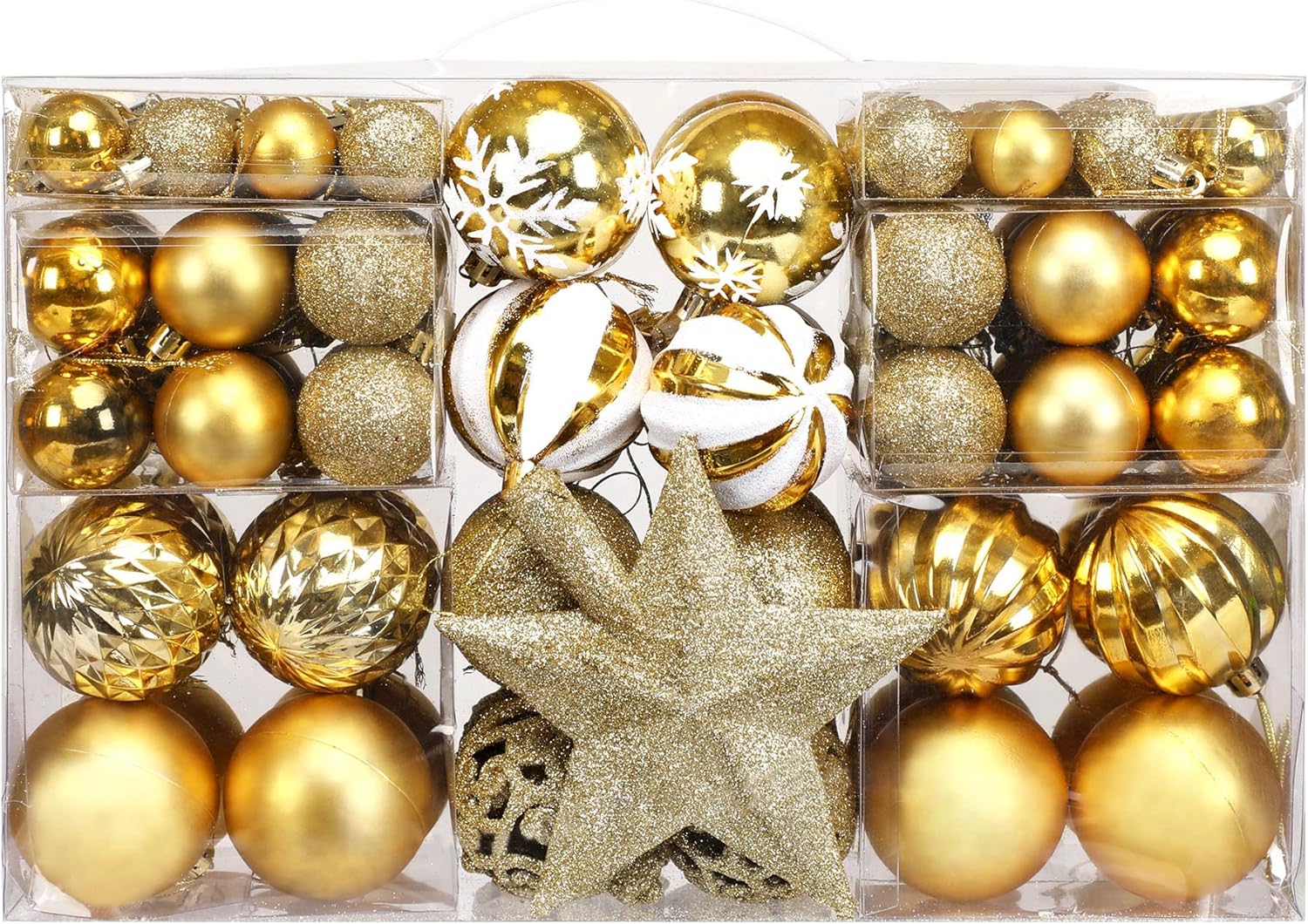 Ornaments - JUNEBRUSHS 101pcs Assorted Christmas Ball Ornaments Set, Christmas Tree Decorations Ornaments Shatterproof Decorative Hanging Balls Ornaments for Holiday Xmas Tree Home Party Decor (Gold)