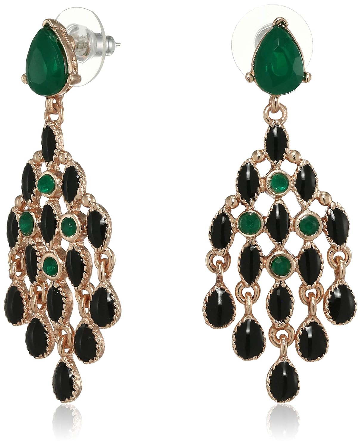 Buy Estele Black and Green trendy Chandelier Earrings for women at