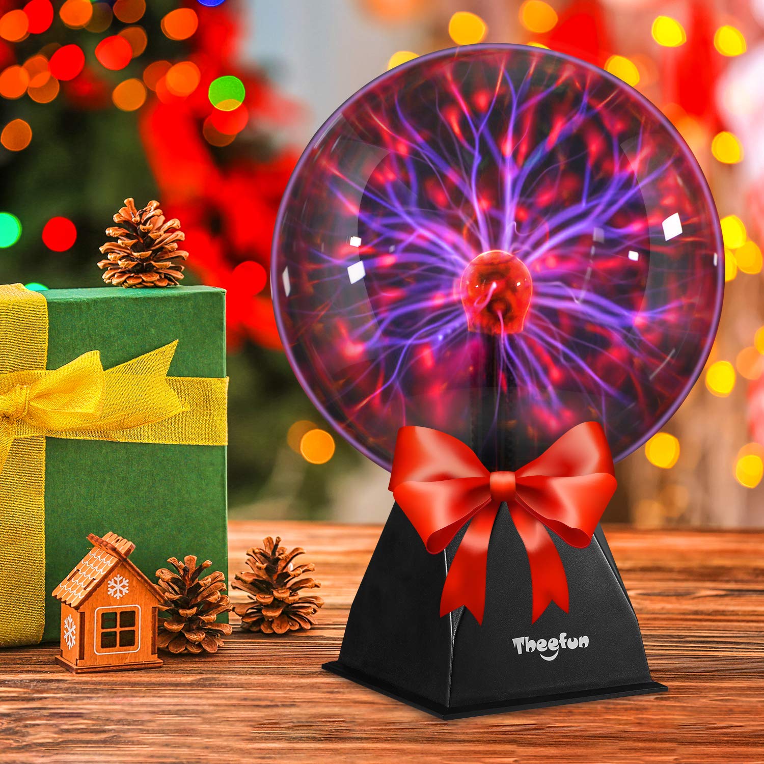 Theefun Plasma Ball: 8 Inch Plasma Globe Touch & Sound Sensitive Ball Lamp Electric Lightning Novelty Light for Parties, Home, Prop, Room Decoration, Christmas Gifts