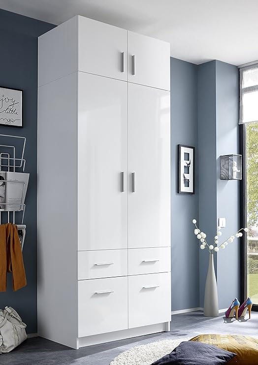moebel-dich-auf Kleiderschrank Drehtürenschrank 2-türig mit Aufsatzschrank