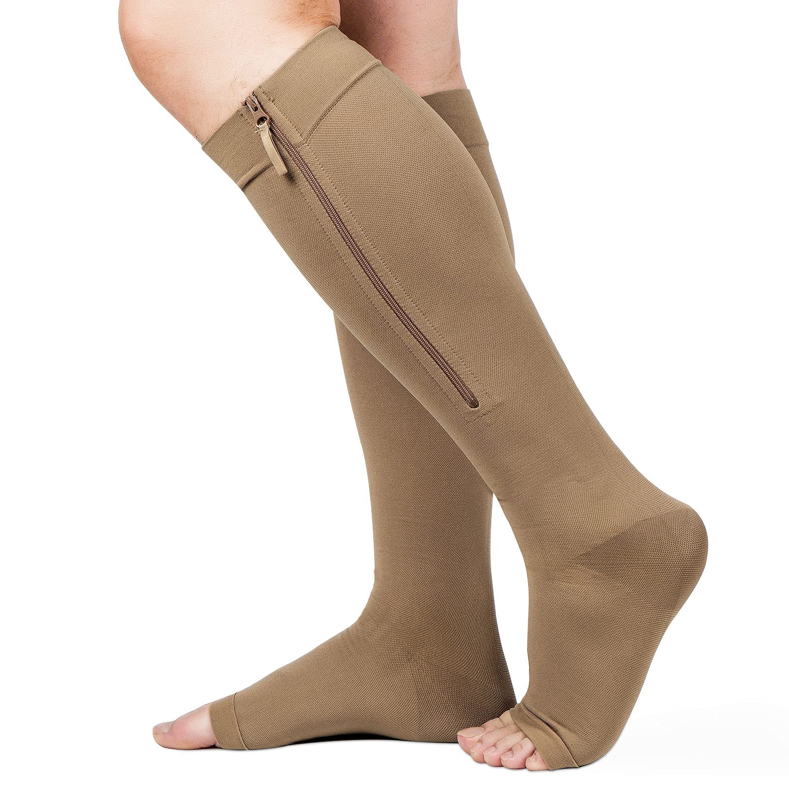Photo 1 of Zipper Compression Socks 20-30mmHg, Open Toe Compression Socks with Wide Calf
