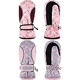 SATINIOR 2 Pairs 5-8 Years Kids Snow Mittens Glove Girls Waterproof Ski Winter Gloves Toddler Warm for Outdoor Cold Weather