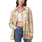 EasyFair Womens Button Down Plaid Shirts Oversized Long Sleeve Collared Casual Blouse Top