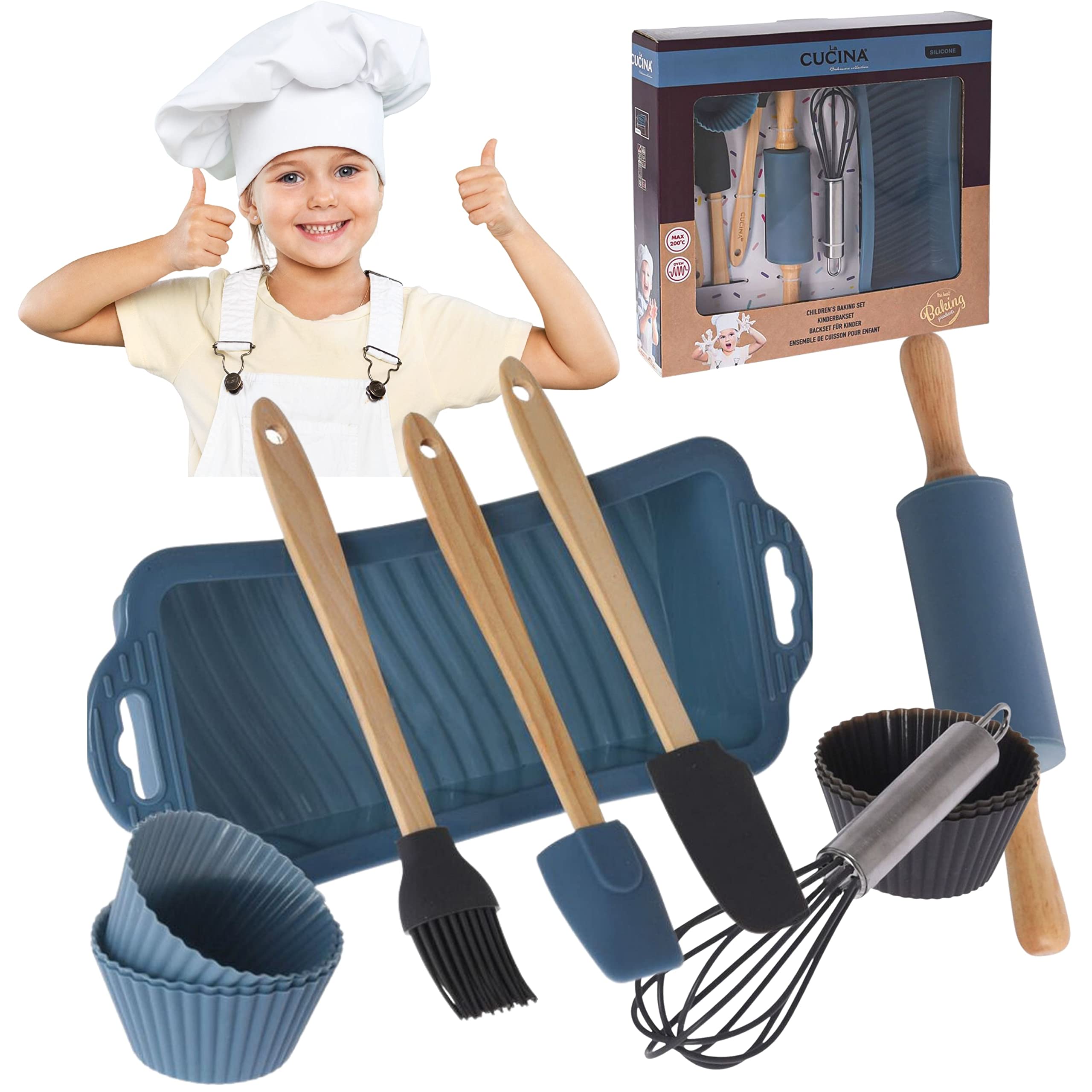 12 Piece Children’s Cooking and Baking Set, Including Rolling Pin, Silicon Moulds, Whisk & Brush, Little Chef Baker Professional Role Play