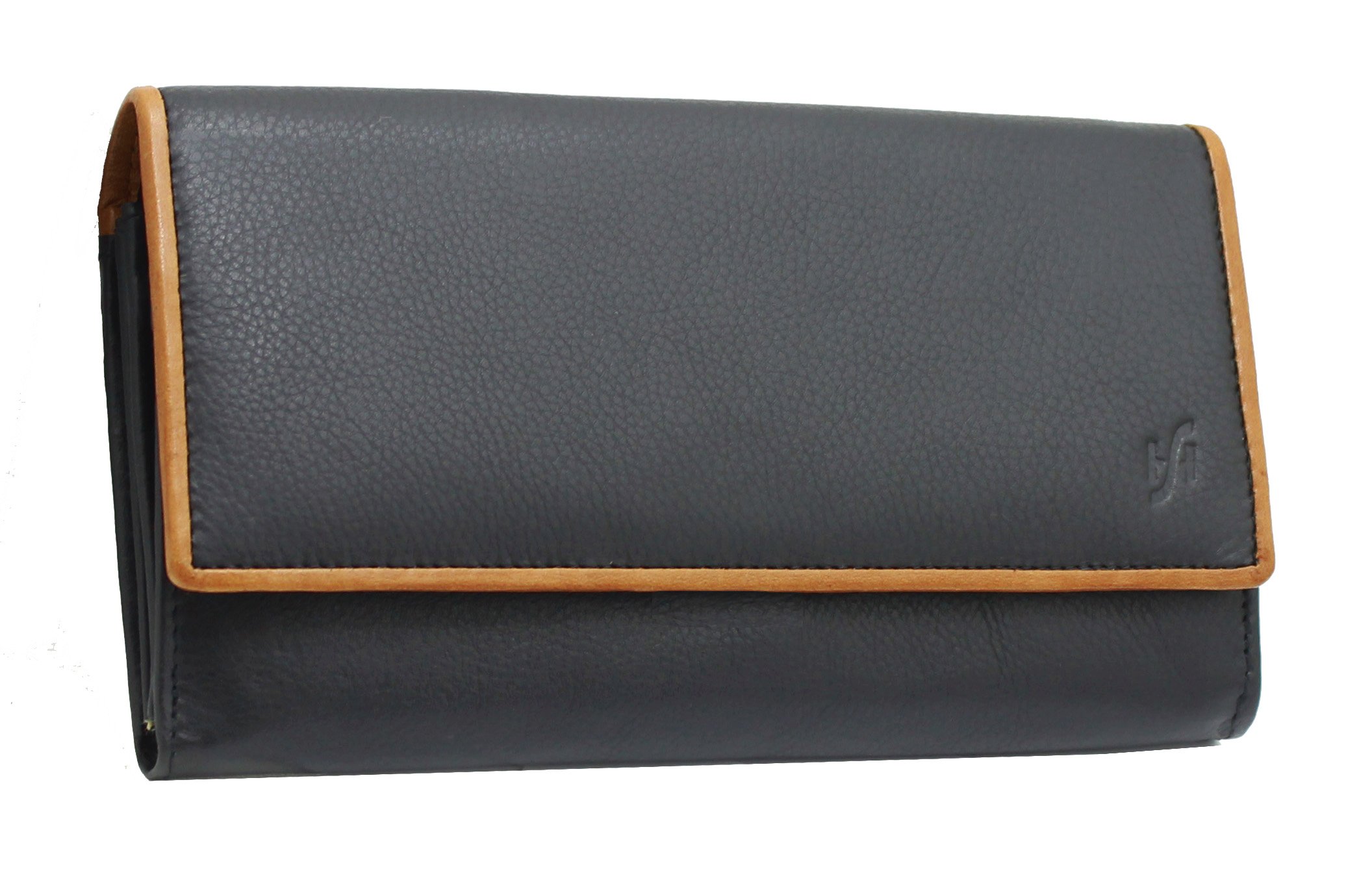 STARHIDE Women's RFID Blocking Wallet Soft Real Nappa Leather Long Flap Over Purse Multi Credit Card Holder Money Organiser 5505 (Black) — image 1