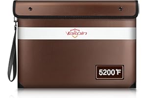 VAILOIN 5200°F Heat Insulated Fire Proof Money Bag with Soft Leather Hand Strap, Fireproof Pouch with Water Resistant Zippe,Fire and Waterproof Envelope for Cash,Valuables,Jewelry(13.9"x10.6"，Brown)
