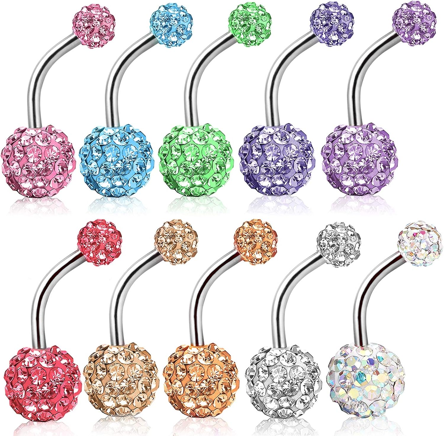 8mm Belly Button Bars Ring Piercing Jewellery,Pack of 10 Colors