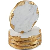 Godinger Marble Coasters Set of 4, Round Gold Edge Drink Coasters for Table | Decorative Gold Coasters for Drinks, Luxury Marble Coaster Set, Table Protection, Elegant Coffee Table and Bar Decor