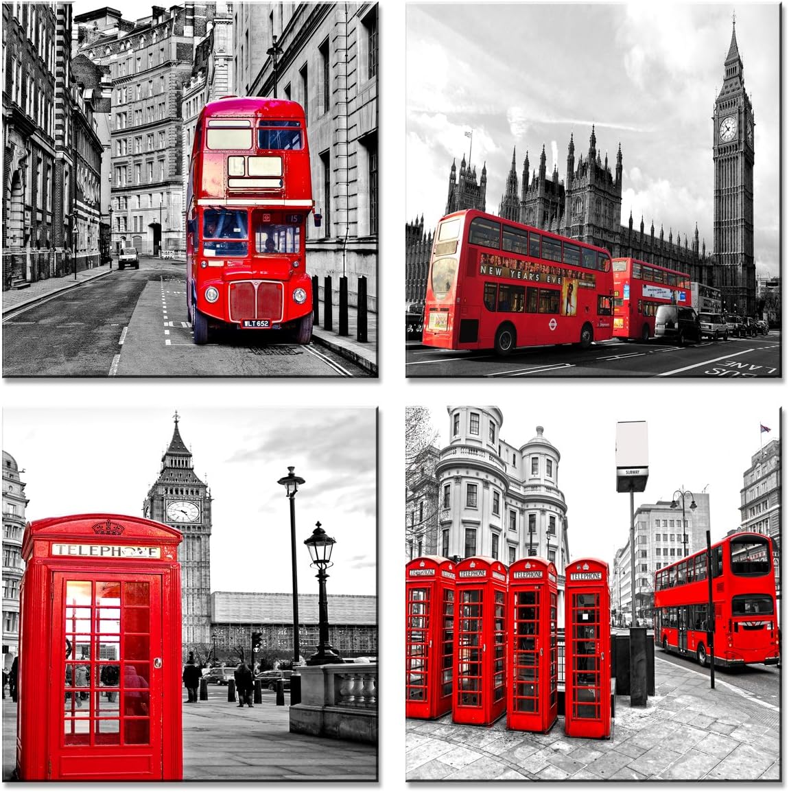 Amosi Art Canvas Print Wall Art Classical Red London Bus Street Scene Home Decor
