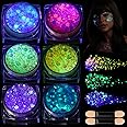 Teenitor 6 Colors Glow in The Dark Glitter Gel, Face Glitter Gel, Body Glitter Hair Glitter for Carnival Makeup UV Black Ligh
