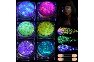 Teenitor 6 Colors Glow in The Dark Glitter Gel, Face Glitter Gel, Body Glitter Hair Glitter for Carnival Makeup UV Black Light Party Cheer Raves Festivals