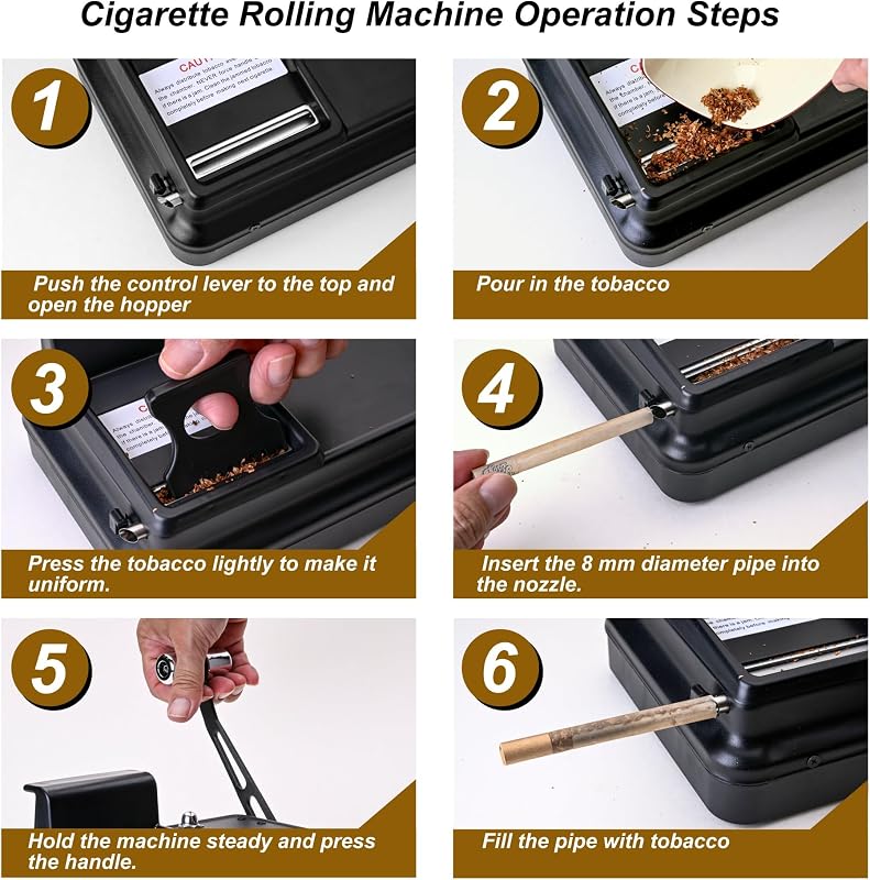 Máquina manual de enrolar cigarros, tubo de 8 mm de diâmetro com acessórios